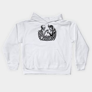 skeleton and devil play chess Kids Hoodie